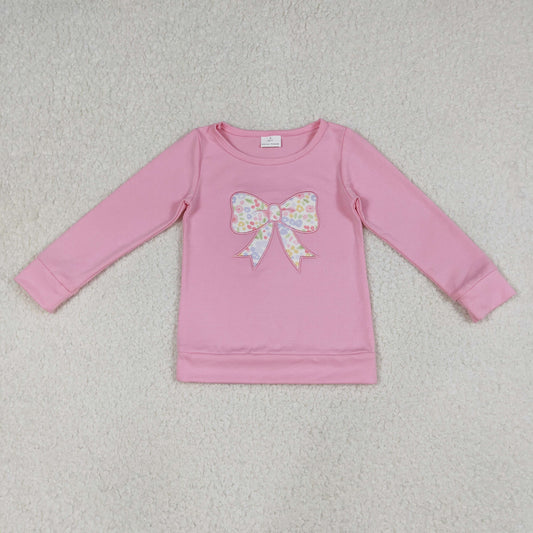 GT1537 Flower Bow Pink Long Sleeve Girls Tops 202601 RTS