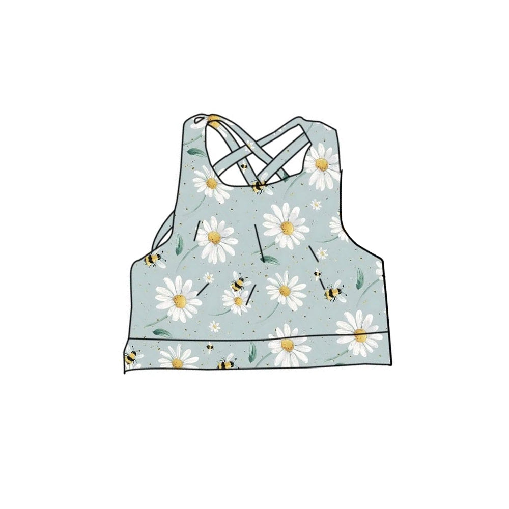 MOQ 5 PCS Preorder GT1552 Bee Flower Pea Green Halter Girls Yoga Tops 202512