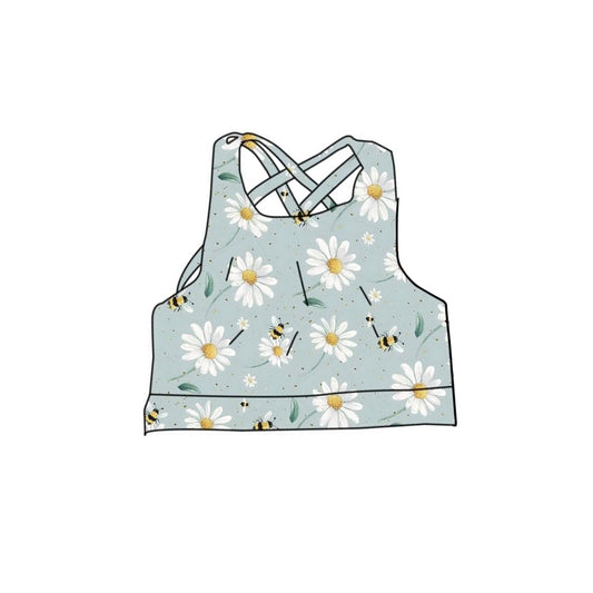 MOQ 5 PCS Preorder GT1552 Bee Flower Pea Green Halter Girls Yoga Tops 202512