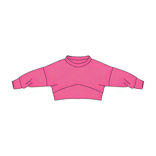 MOQ 5 PCS Preorder GT1557 Solid Rose Red Long Sleeve Girls Tops 202512  (shorter in the front, longer in the back)