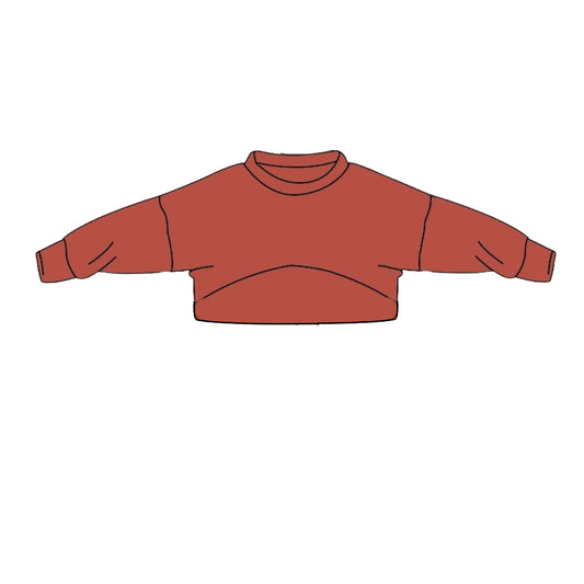 MOQ 5 PCS Preorder GT1558 Solid Orange Red Long Sleeve Girls Tops 202512  (shorter in the front, longer in the back
