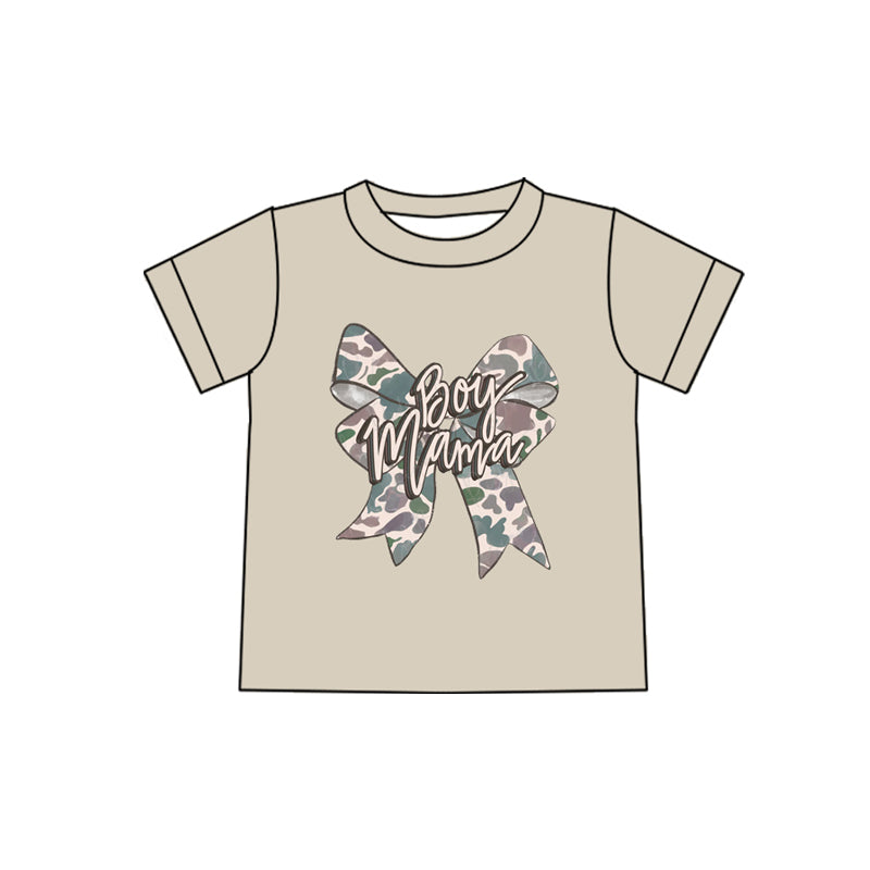 MOQ 5 PCS Preorder GT1561 Adult Female BOY MAMA Letter Camouflage Bow Short Sleeve Top 202512