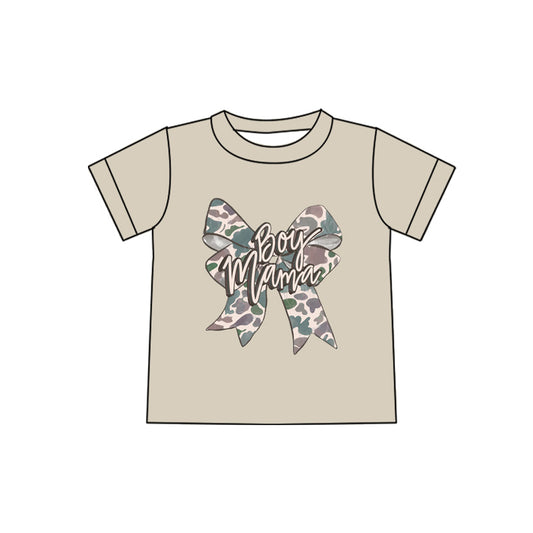 MOQ 5 PCS Preorder GT1561 Adult Female BOY MAMA Letter Camouflage Bow Short Sleeve Top 202512