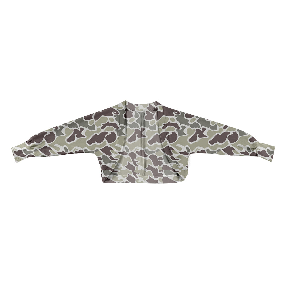 MOQ 5 Preorder GT1569 Gray Green Brown Camouflage Cardigan Yoga Long-Sleeve Girls Top 202512