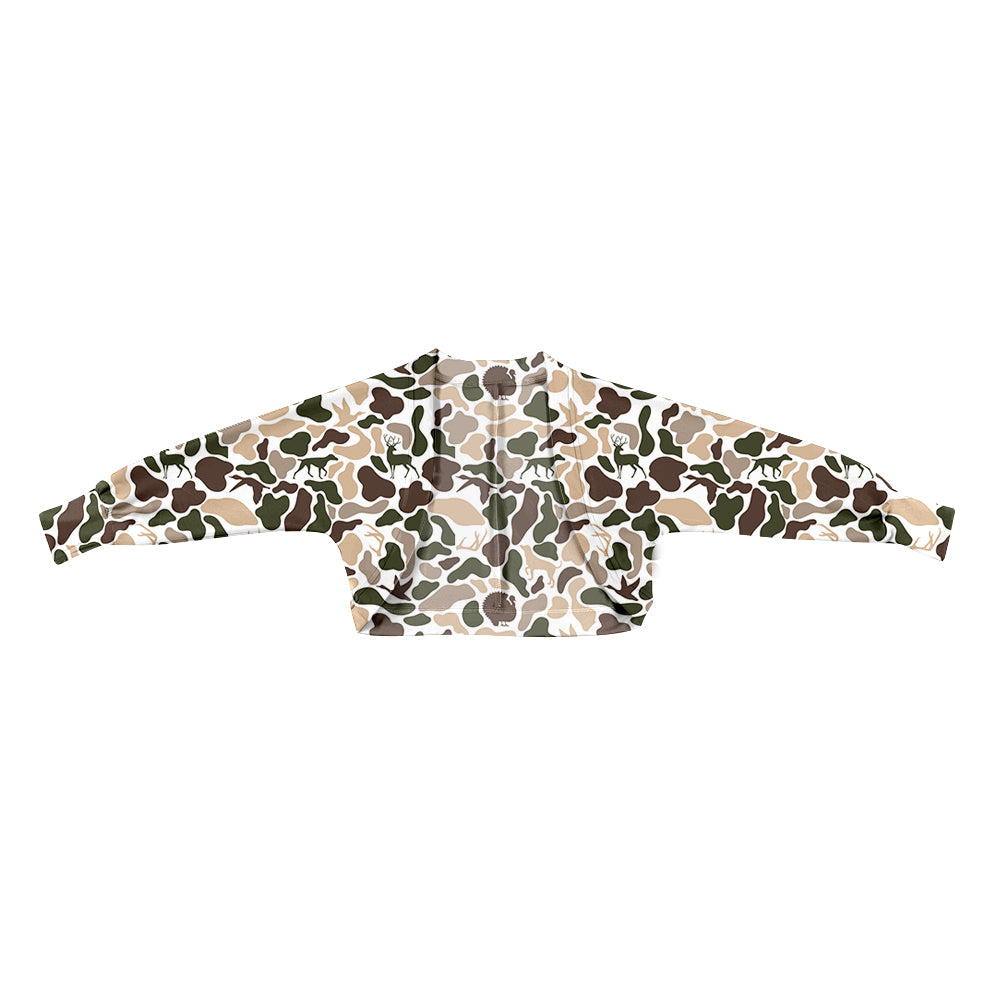 MOQ 5 PCS Preorder GT1574 Puppy Deer Duck Hunting Beige Green Camouflage Cardigan Yoga Long-Sleeve Girls Top 202512