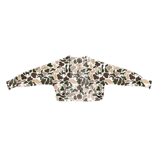 MOQ 5 PCS Preorder GT1574 Puppy Deer Duck Hunting Beige Green Camouflage Cardigan Yoga Long-Sleeve Girls Top 202512