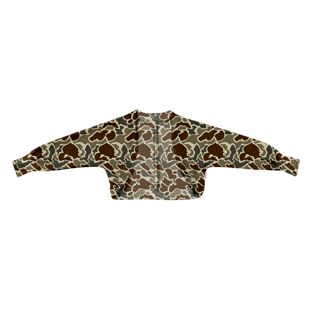 MOQ 5 PCS Preorder GT1576 Army Green Brown Camouflage Cardigan Yoga Long-Sleeve Girls Top 202512