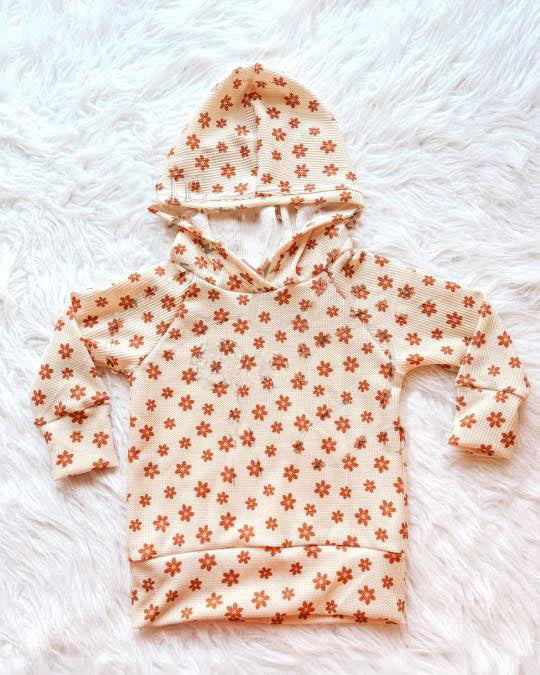 MOQ 5 PCS Preorder GT1577 Orange Flower Hooded Long Sleeve Girls Tops 202512