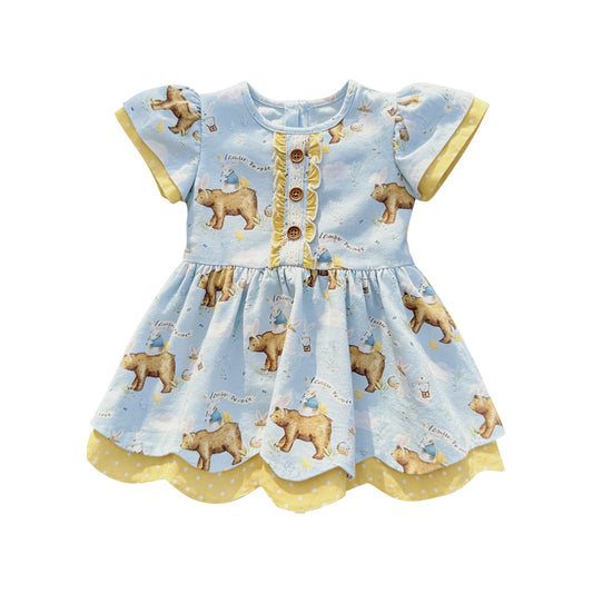 MOQ 5 PCS Preorder GT1582 Bear Rabbit Dots Yellow Blue Ruffle Flying Sleeve Girls Tops 202601
