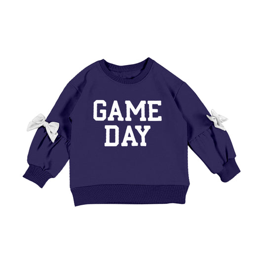 MOQ 5 PCS Preorder GT1587 GAME DAY White Bows Navy Long Sleeve Girls Tops 202601