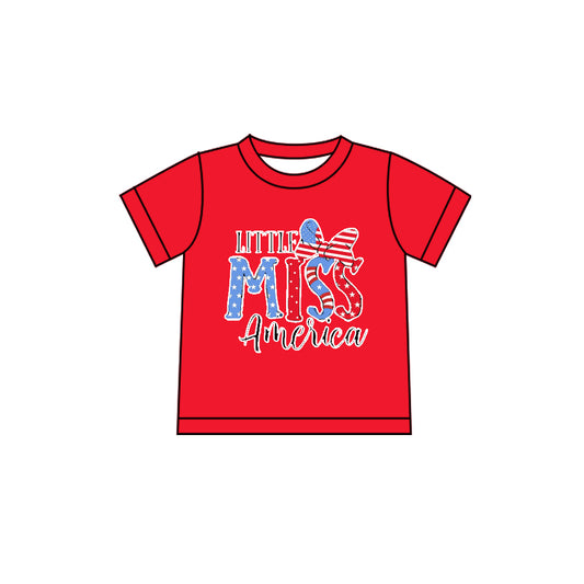 MOQ 5 PCS Preorder GT1594 4th of July American Red Short Sleeve Girls Tops 202601