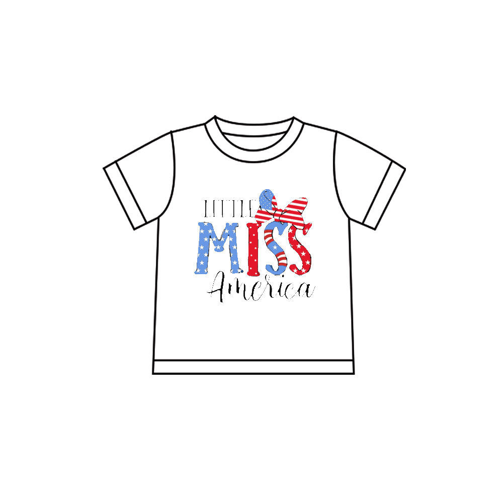 MOQ 5 PCS Preorder GT1595 4th of July American White Short Sleeve Girls Tops 202601
