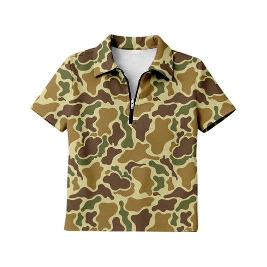 MOQ 5 PCS Preorder GT1600 Adult Female Yellow Green Brown Camouflage Zip Polo Short Sleeve Top 202601