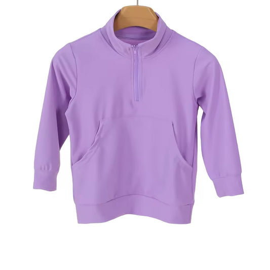 MOQ 5 PCS Preorder GT1607 Solid Purple Zipper Long Sleeve Girls Yoga Tops 202602
