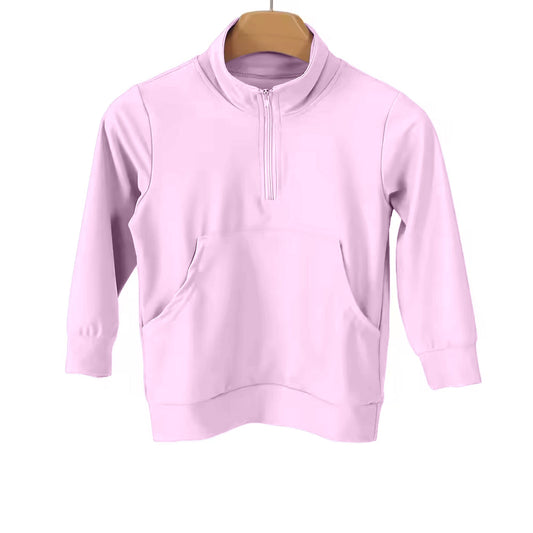 MOQ 5 PCS Preorder GT1611 Solid Pink Zipper Long Sleeve Girls Yoga Tops 202602