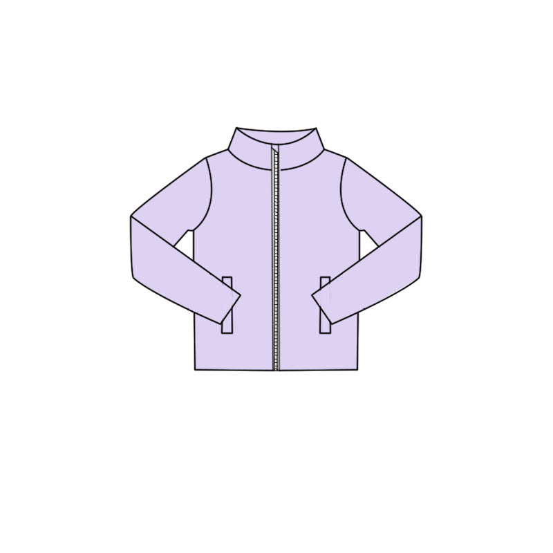 MOQ 5 PCS Preorder GT1612 Solid Light Purple Zipper Long Sleeve Girls Yoga Tops 202602