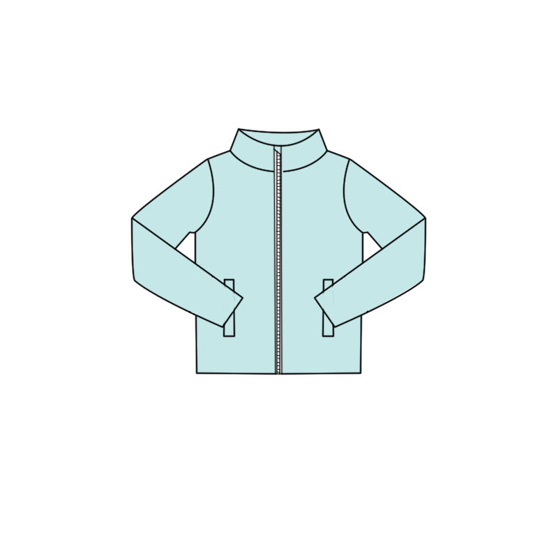 MOQ 5 PCS Preorder GT1617 Solid Light Blue Zipper Long Sleeve Girls Yoga Tops 202602