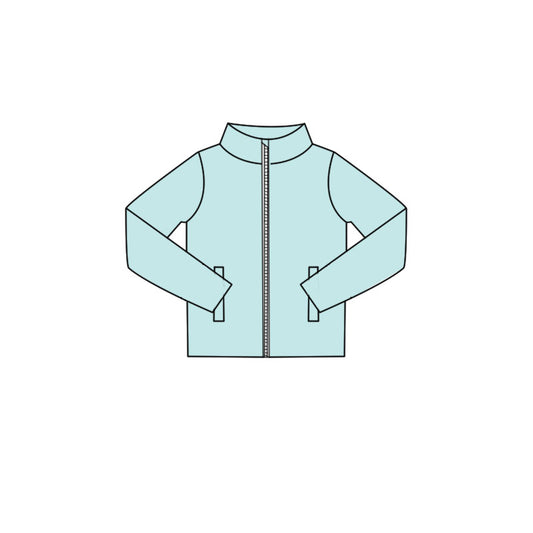 MOQ 5 PCS Preorder GT1617 Solid Light Blue Zipper Long Sleeve Girls Yoga Tops 202602