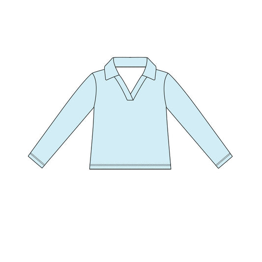 MOQ 5 PCS Preorder GT1622 Solid Light Blue V-Neck Long Sleeve Girls Yoga Tops 202604