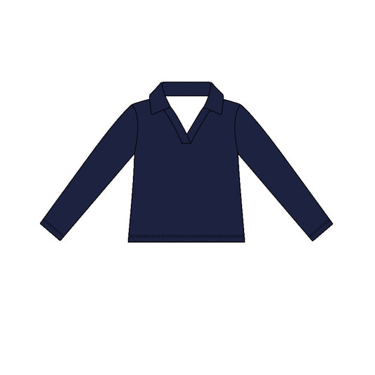 MOQ 5 PCS Preorder GT1624 Solid Navy V-Neck Long Sleeve Girls Yoga Tops 202604