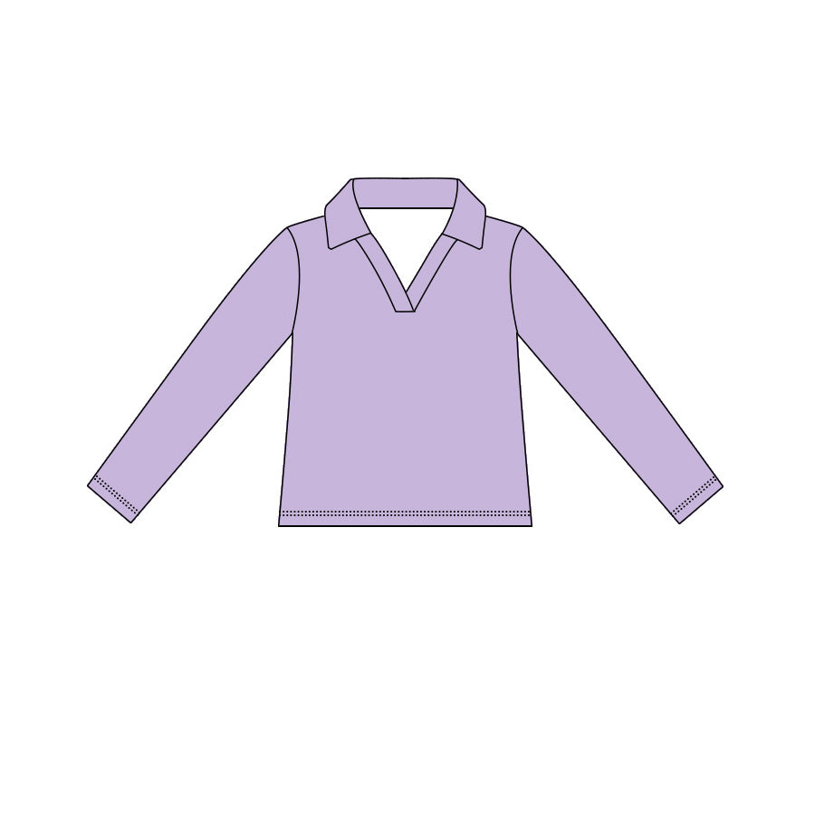 MOQ 5 PCS Preorder GT1625 Solid Purple V-Neck Long Sleeve Girls Yoga Tops 202604