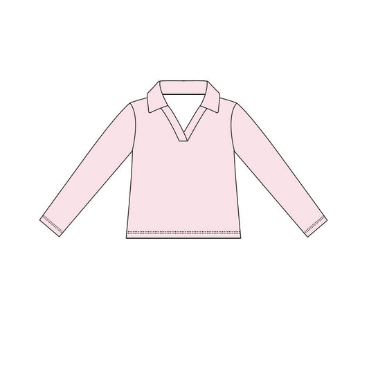 MOQ 5 PCS Preorder GT1626 Solid Pink V-Neck Long Sleeve Girls Yoga Tops 202604
