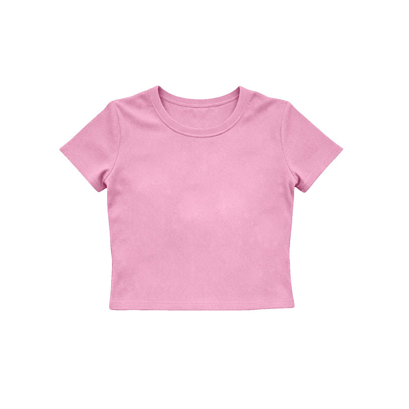 MOQ 5 PCS Preorder GT1630 Solid Pink Short Sleeve Girls Yoga Tops 202604