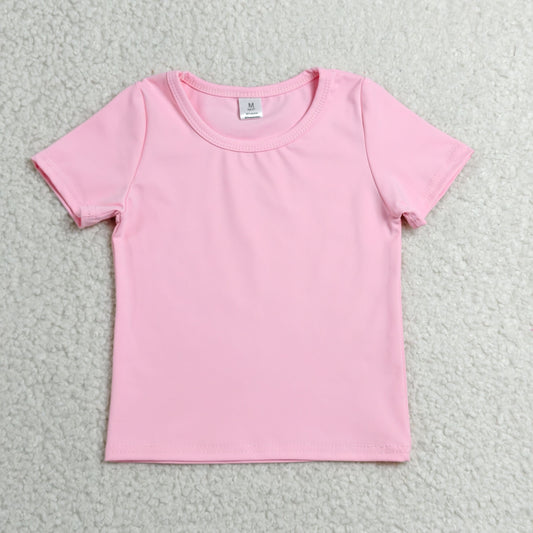 GT1630 Solid Pink Short Sleeve Girls Yoga Tops 202606 RTS