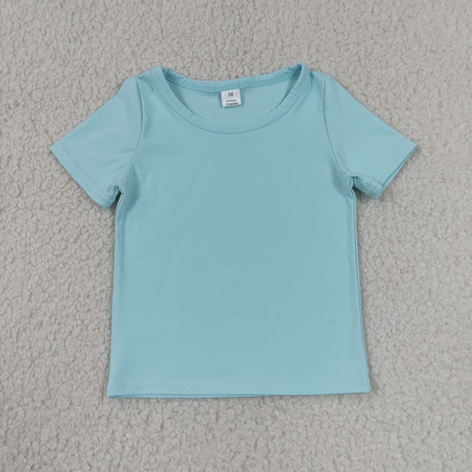 GT1631 Solid Light Blue Short Sleeve Girls Yoga Tops 202606 RTS
