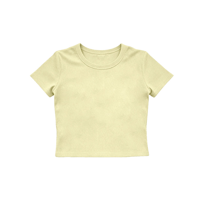 MOQ 5 PCS Preorder GT1632 Solid Light Yellow Short Sleeve Girls Yoga Tops 202604