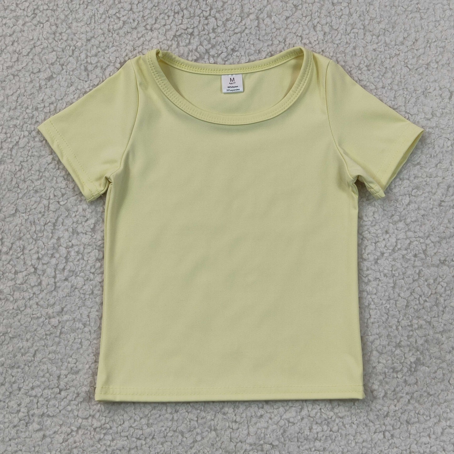 GT1632 Solid Light Yellow Short Sleeve Girls Yoga Tops 202606 RTS