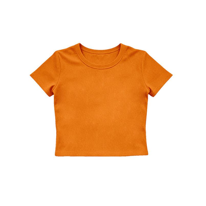 MOQ 5 PCS Preorder GT1635 Solid Orange Short Sleeve Girls Yoga Tops 202604