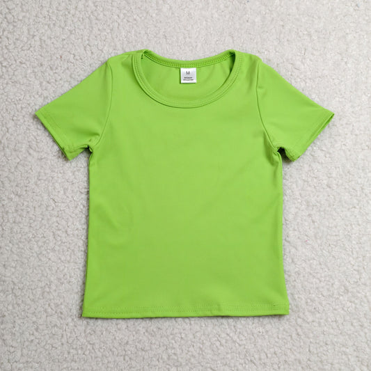 GT1636 Solid Green Short Sleeve Girls Yoga Tops 202606 RTS