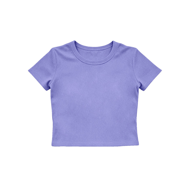 MOQ 5 PCS Preorder GT1638 Solid Purple Short Sleeve Girls Yoga Tops 202604