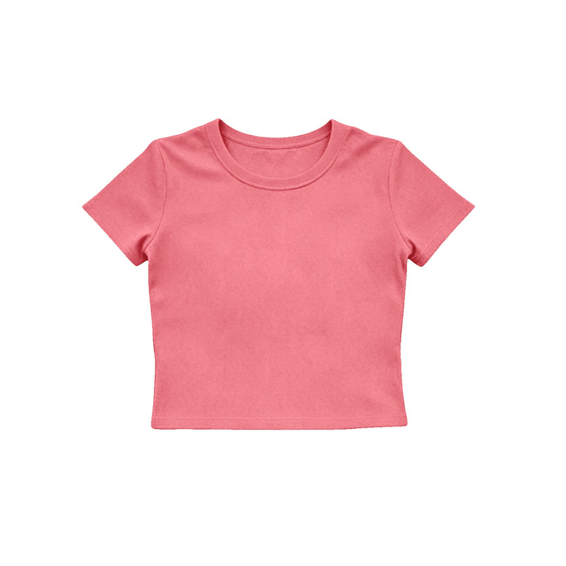 MOQ 5 PCS Preorder GT1641 Solid Coral Red Short Sleeve Girls Yoga Tops 202604