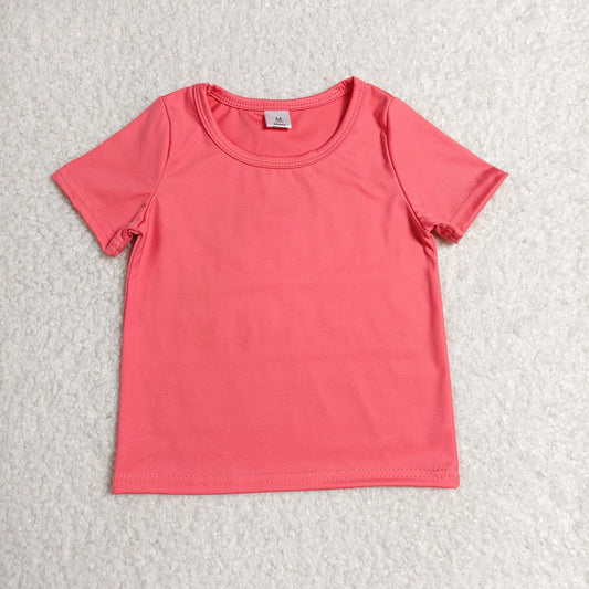 GT1641 Solid Coral Red Short Sleeve Girls Yoga Tops 202606 RTS