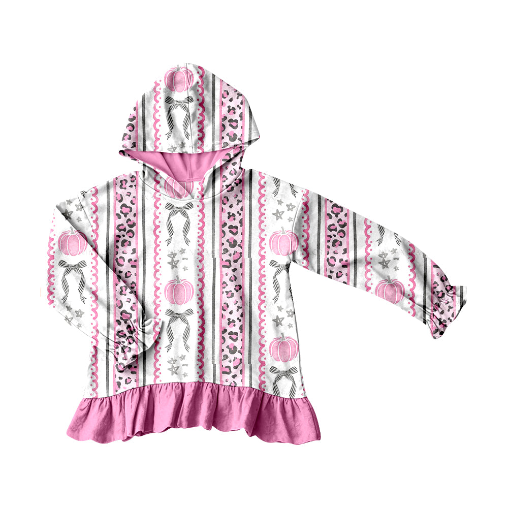 MOQ 5 PCS Preorder GT1645 Pumpkin Bows Star Leopard Stripe Pink Ruffle Hooded Long Sleeve Girls Tops 202604