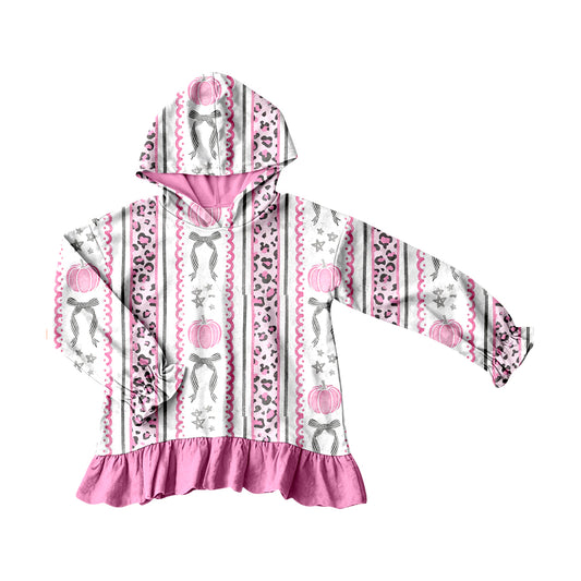 MOQ 5 PCS Preorder GT1645 Pumpkin Bows Star Leopard Stripe Pink Ruffle Hooded Long Sleeve Girls Tops 202604