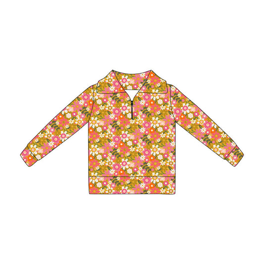 MOQ 5 PCS Preorder GT1651 Flower Leaf Yellow Green Zip Collar Long Sleeve Girls Tops 202604