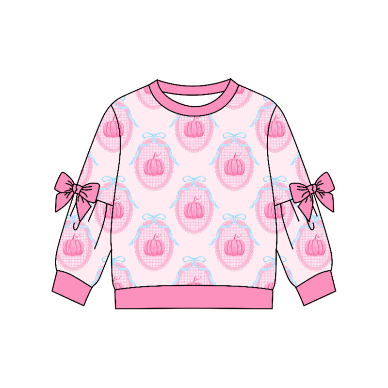 MOQ 5 PCS Preorder GT1657 Pumpkin Bows Plaid Rose Red Long Sleeve Girls Tops 202604
