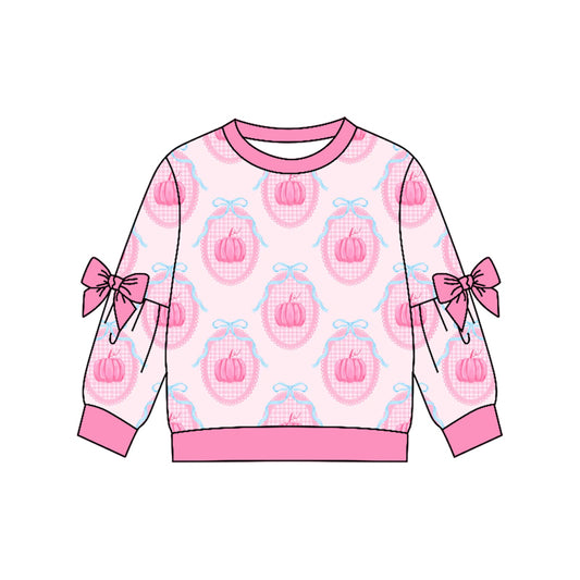 MOQ 5 PCS Preorder GT1657 Pumpkin Bows Plaid Rose Red Long Sleeve Girls Tops 202604