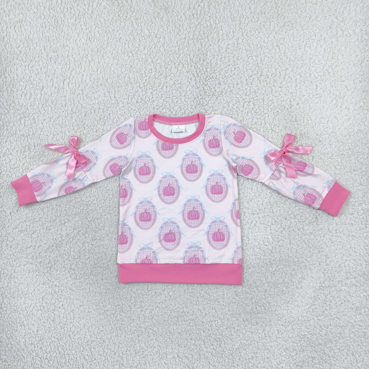 GT1657 Fall Pumpkin Bows Pink Kids Girls Shirt Top