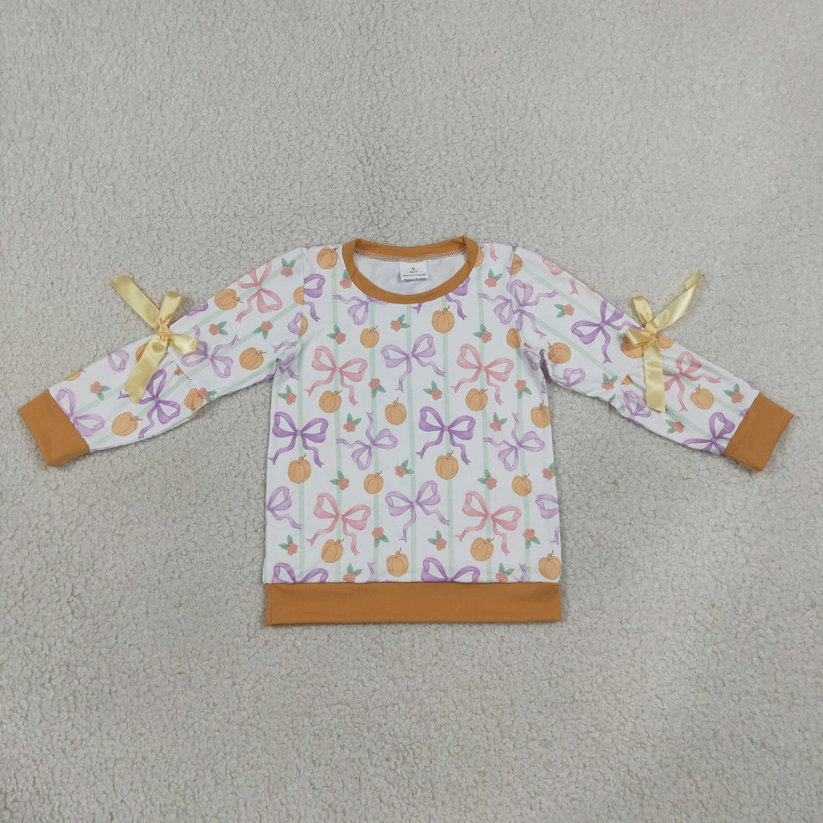 GT1658 Fall Pumpkin Bows Orange Kids Girls Shirt Top 202609 RTS