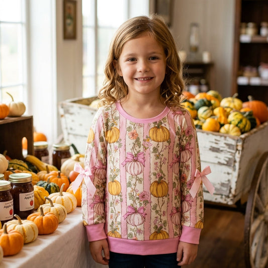 GT1659 Fall Pumpkin Bows Kids Girls Shirt Top 202609 RTS