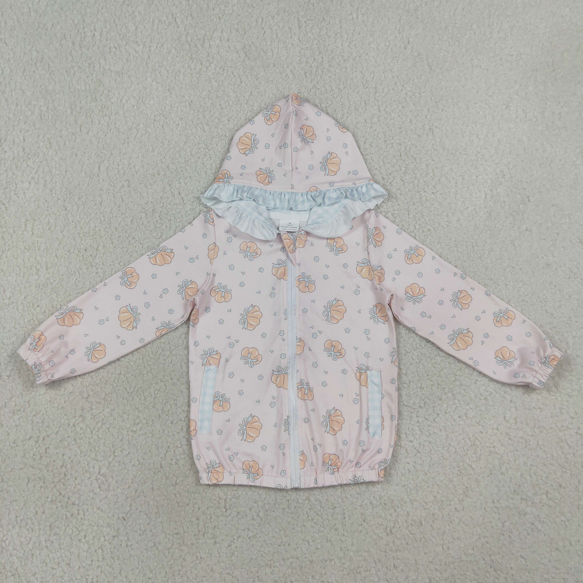 GT1660 Pumpkin Bows Light Blue Plaid Ruffle Pink Zip Hooded Long Sleeve Girls Tops 202608 RTS