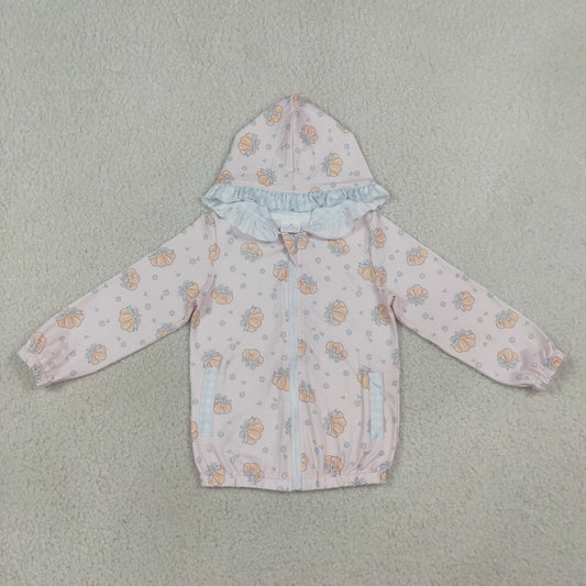 GT1660 Pumpkin Bows Light Blue Plaid Ruffle Pink Zip Hooded Long Sleeve Girls Tops 202608 RTS