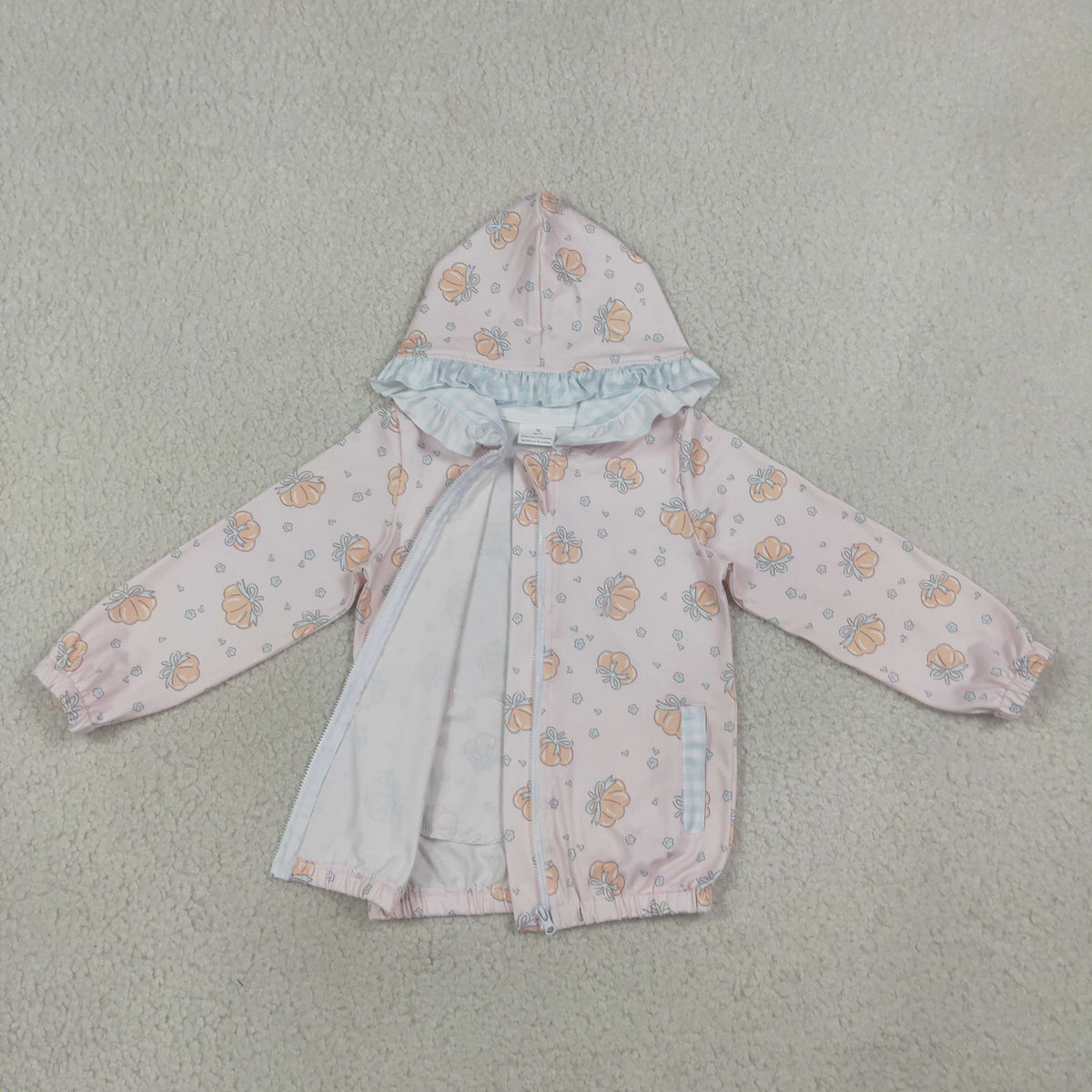 GT1660 Pumpkin Bows Light Blue Plaid Ruffle Pink Zip Hooded Long Sleeve Girls Tops 202608 RTS