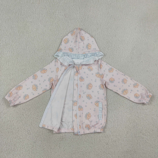 GT1660 Pumpkin Bows Light Blue Plaid Ruffle Pink Zip Hooded Long Sleeve Girls Tops 202608 RTS