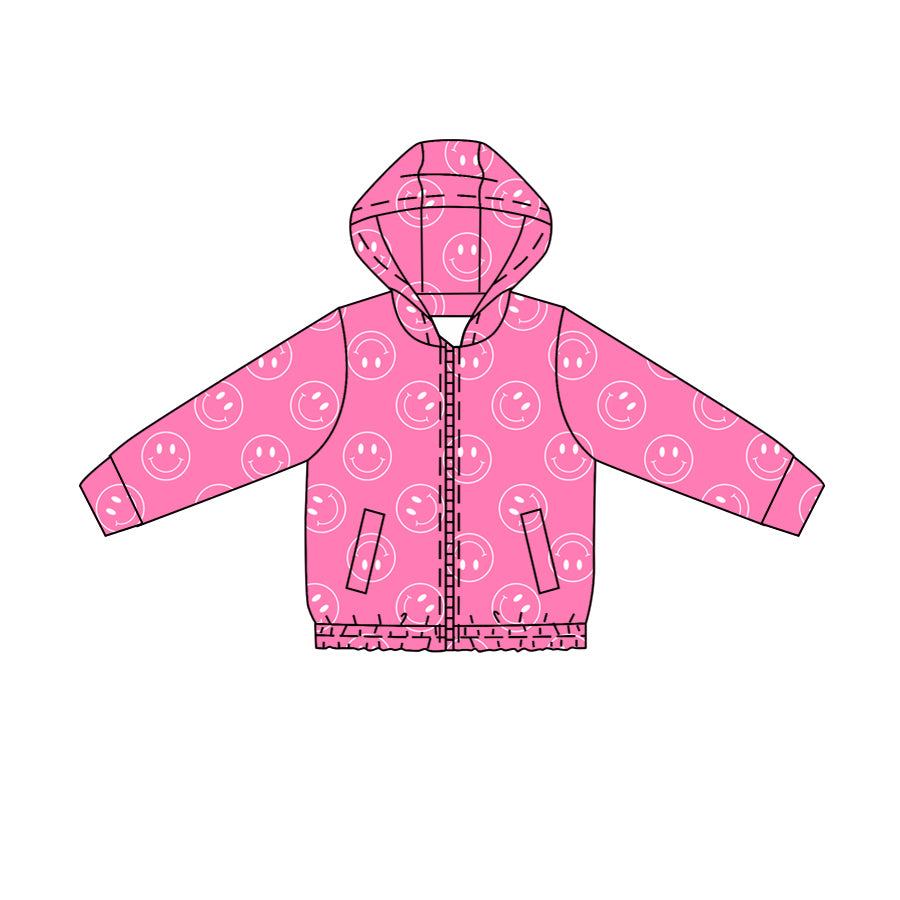 MOQ 5 PCS Preorder GT1673 Smile Face Rose Red Zip Hooded Long Sleeve Girls Yoga Tops 202604