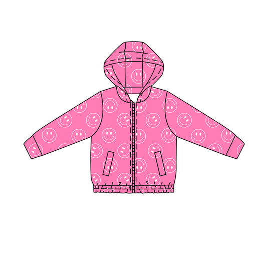 MOQ 5 PCS Preorder GT16736 Smile Face Rose Red Zip Hooded Long Sleeve Girls Yoga Tops 202604